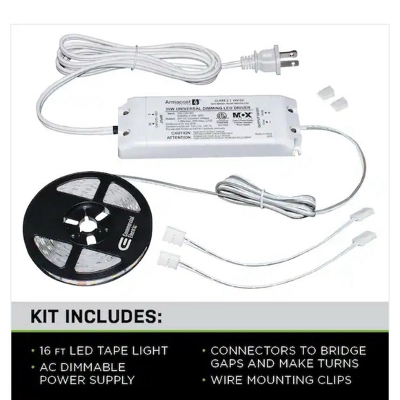 🆕 Commercial Electric 16 ft. LED AC Dimmable White Tape Light Kit - Picture 2 of 16